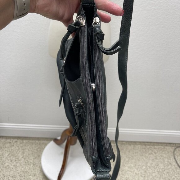 Great American Leatherworks Crossbody Purse Shoulder Bag Leather Dark Gray Green - Picture 6 of 12